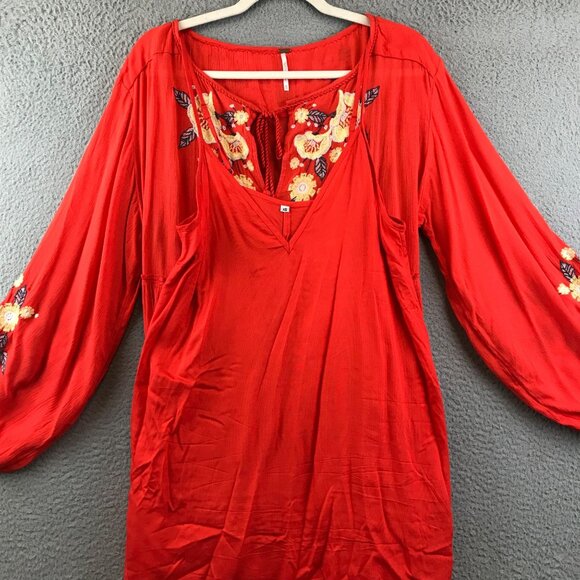 Free People Embroidered Boho Peasant Tunic Top With Floral Detailing XS - Picture 4 of 16